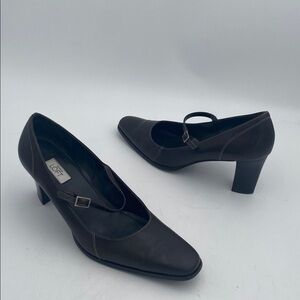 LOFT Women's Dark Brown Heels Mary Jane women shoe 9M leather casual office Y2K